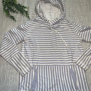 J. Crew Size XXS Pullover Hooded Top Long Sleeve Blue/White Striped.